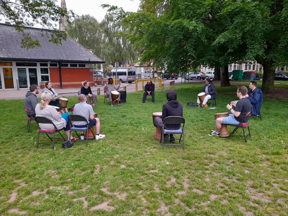 Djembe drumming workshop in Roath Rec