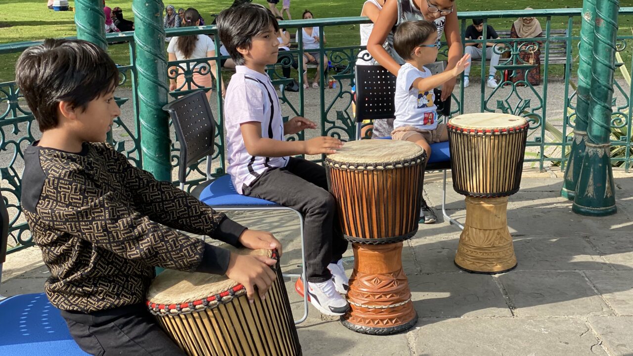 Djembe workshop in Grange Gardens, Cardiff