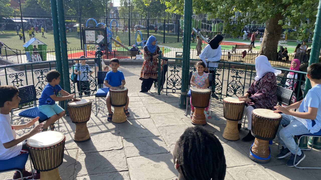 Children's djembe workshop in Grange Gardens