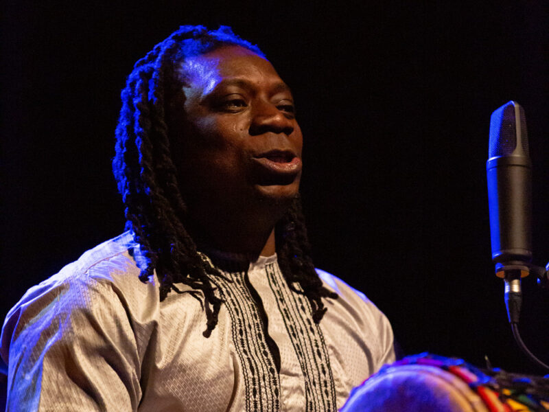 Aboubacar Konate playing doundoun and singing